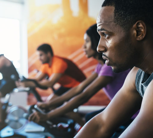 People in a cycling class